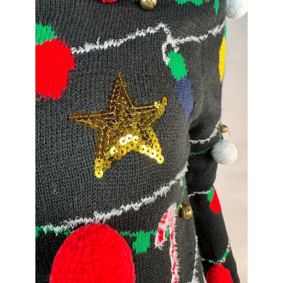 No Boundaries Christmas Garland and Light Sweater Small Black Acrylic - Picture 8 of 16